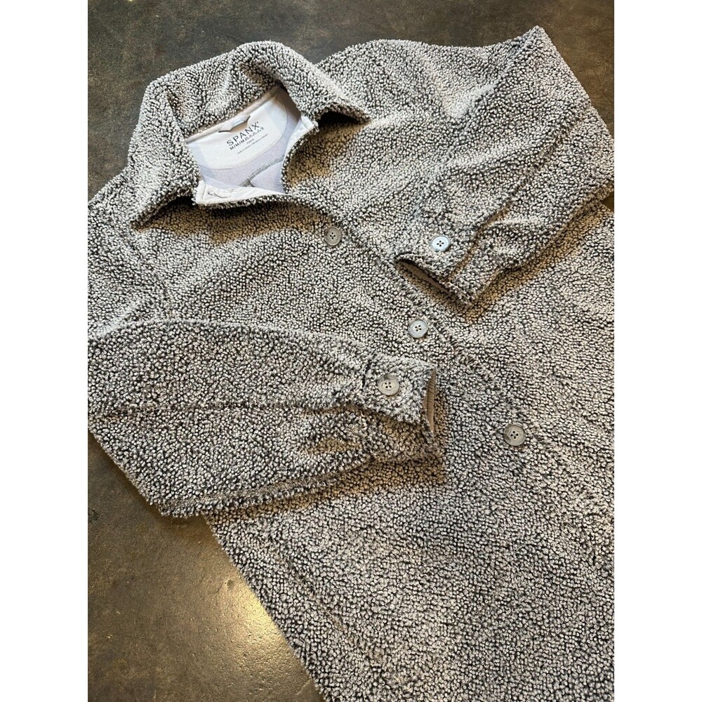 Spanx Gray Teddy Fleece Button Front Shacket Jacket Women’s Medium Cozy Boucle